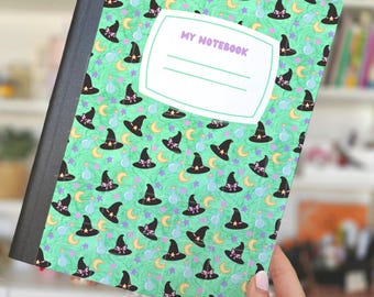 Printable Composition Notebook Cover PNG Back To School Personal Notebook Custom Junk Journal Kids Workbook Halloween Witch Hats Digital Art