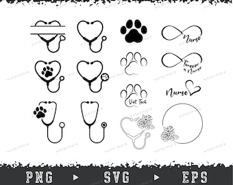 Nurse, Veterinarian Stethoscope Heart - SVG PNG Clipart - Easy Instant Download - Commercial Use OK