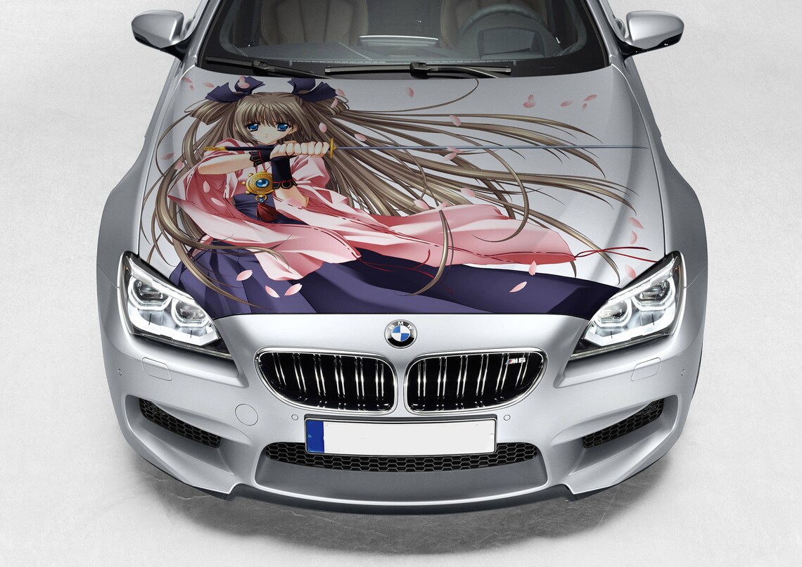 Vinyl Car Hood Anime Girl in Pink With Katana Graphics Decal Etsy
