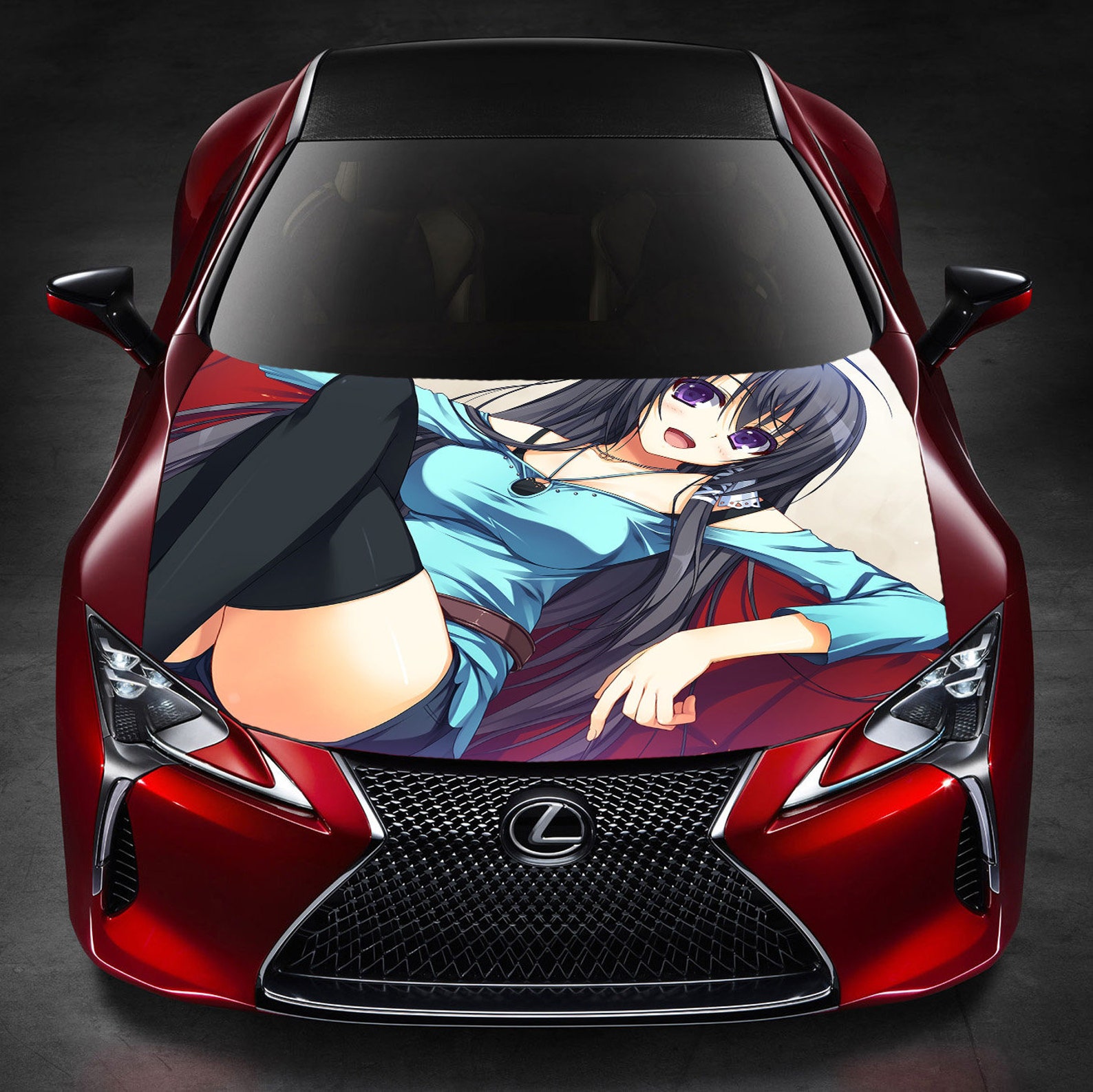 Vinyl Car Hood Wrap Full Color Graphics Decal Anime Cute Girl image 0.