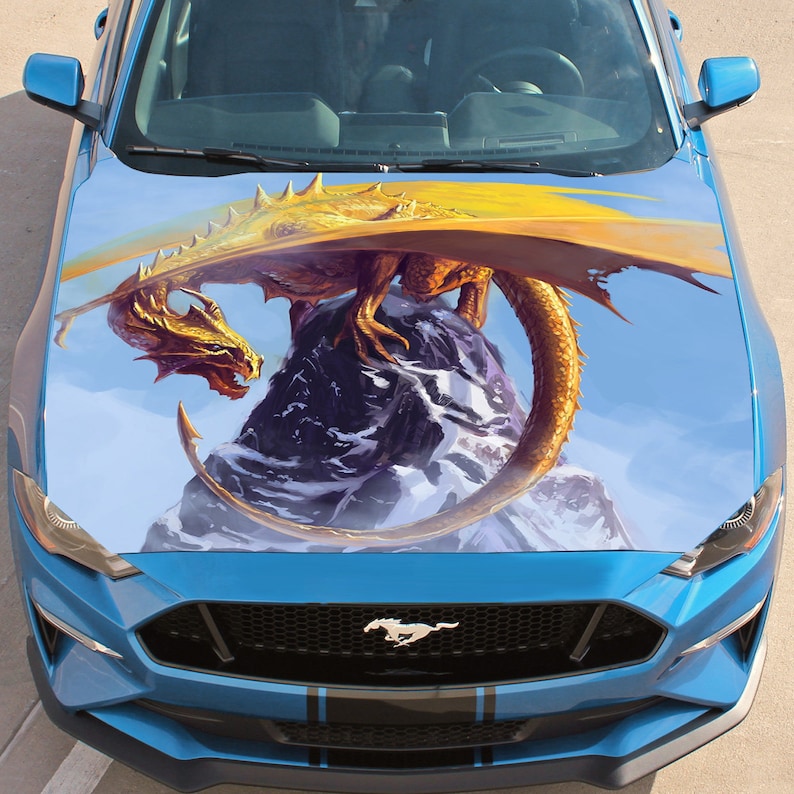 Blue Red Dragons Pretty Girl Car Hood Wrap Color Vinyl Sticker Decal Fit Any Car