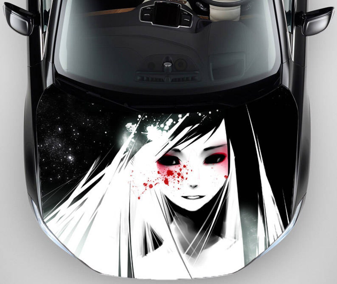 Vinyl Car Hood Anime Girl Red Sight Black and White Graphics Etsy