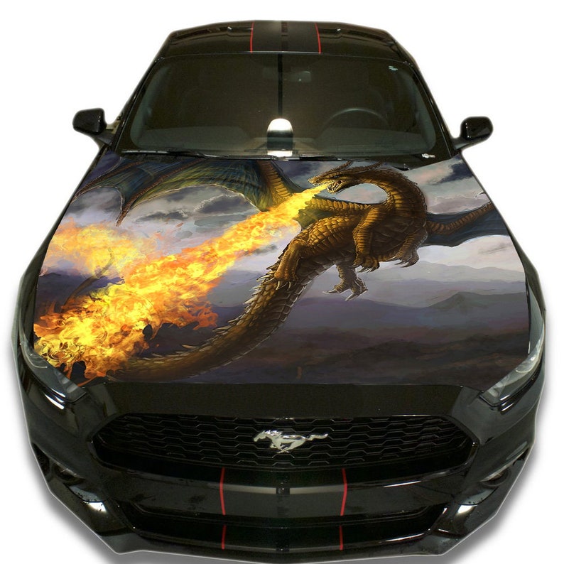 Vinyl Car Hood Wrap Full Color Graphics Decal Dragon with Fire Etsy