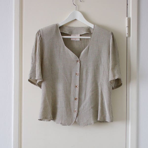 Vintage Checkered White and Black Short Blouse // T-shirt // Short Sleeve Top // Finnish Design // Minimalist Shirt // 90s // 38 // Medium