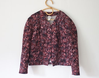 Vintage Quilted Purple Abstract Blazer Jacket // Long Sleeve Buttoned Blouse // 44 Large Extra Large L XL  // Åshild Sweden // 60s 70s