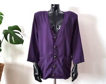 Vintage Women's Purple Blazer // Long Sleeve Buttoned Blazer Jacket // Lightweight Blazer // M L Retro Blazer // 80s 90s Clothing