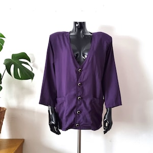 Vintage Women&#39;s Purple Blazer // Long Sleeve Buttoned Blazer Jacket // Lightweight Blazer // M L Retro Blazer // 80s 90s Clothing