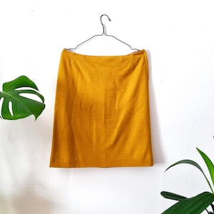 Vintage Women&#39;s Mustard Yellow Wool Skirt // Mustard Skirt // 60s 70s Clothing // L XL