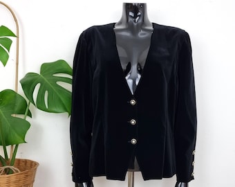Vintage Women&#39;s Black Velvet Blazer // 80s 90s Long Sleeve Velvet Button Blazer Jacket // C38 M Medium // 80s 90s Clothing // Amis Finland