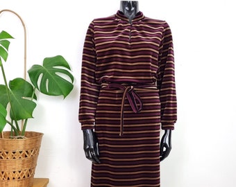 Vintage Damen Zweiteiler Set // Oberteil und Rock aus Velours // 60s 70s Pullover und Rock aus Samt gestreift // Salonne Salo Courtaulds Tricel // S
