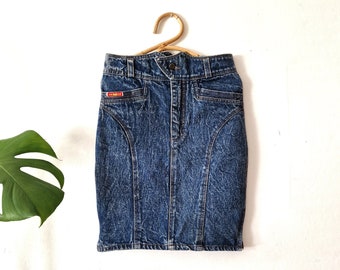 Vintage blauwe denim minirok//jaren 90 retro rok//knielengte rok//jaren 90 kleding//m medium rok