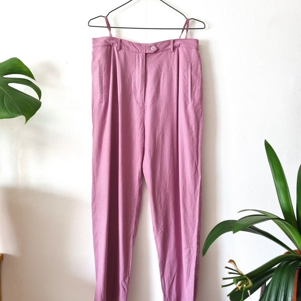 Vintage Damen-Seidenhose / Helllila Seidenhose / Straight Fit Hosen / XL / 90er Jahre Finnische Kleidung