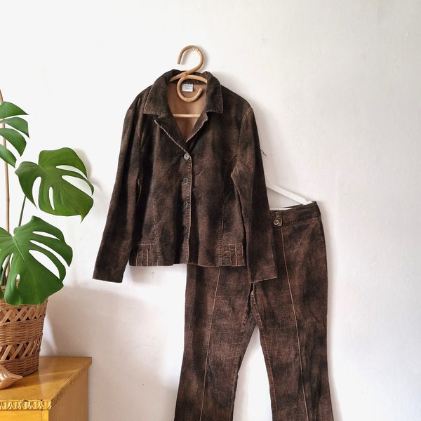 vintage Veste et pantalon en velours côtelé marron pour femme // Ensemble deux pièces // Vêtements y2k // Taika Jocca Oy Finland // 42 L Large