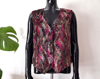 Vintage Women's Floral Vest // Multicolored Waistcoat // Sleeveless Top // L  // 80s 90s Clothing // Retro Vest