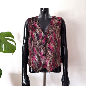 Vintage Women&#39;s Floral Vest // Multicolored Waistcoat // Sleeveless Top // L  // 80s 90s Clothing // Retro Vest