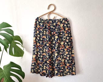 Vintage Blue Floral Skirt // Multicolored Skirt // A-line Skirt // Summer Skirt // 90s Skirt // L Large // Honey House