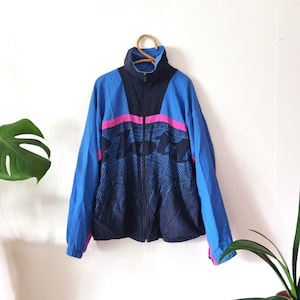 Vintage Lotto Blue Pink Unisex Windbreaker // Retro Zip up Jacket // Colorful Outerwear // 80s 90s Clothing // L Large