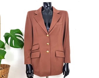 Vintage Women's Brown Wool Blazer // Long Sleeve Blazer Jacket // S M // 90s Clothing // Electre Paris Made in France