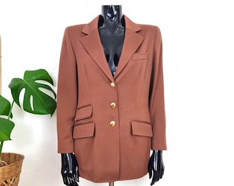 Vintage Women&#39;s Brown Wool Blazer // Long Sleeve Blazer Jacket // S M // 90s Clothing // Electre Paris Made in France