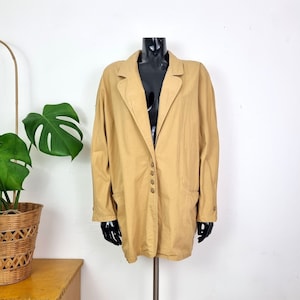 Vintage Women&#39;s Yellow Blazer // Long Sleeve Oversized Blazer Jacket // Cotton Blazer // XL Blazer // 90s Finnish Clothing // AROLA Finland