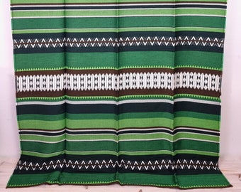 Vintage Green Wool Boho Bedspread // Retro Green Brown White Striped Bed Cover // Single Bedspread // 60s 70s Retro Home Textile