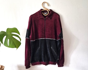 Vintage Men's Purple Black Velvety Track Jacket // Zip Up Jacket // Sportswear // Retro Track Jacket // M L // Finnwear Made in Finland