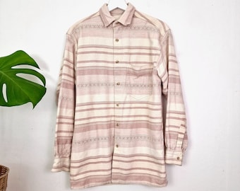 Vintage Men's Pale Pink Striped Button Up Shirt // Long Sleeve Shirt // 90s Collared Cotton Shirt // S Small