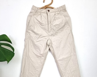 Vintage Women's Beige High Waist Cotton Pants // Tapered Leg Pants // Beige Trousers // 90s Clothing // W24 L30 // Very Nice Made in Finland