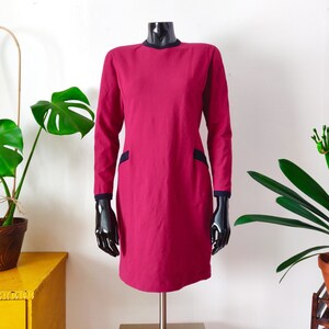 Vintage Red Violet Dress // Purple Long Sleeve Dress // M Medium // Retro Cotton Elastane Dress // 80s Clothing // Nanso Made in Finland