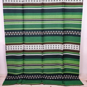 Vintage Green Wool Boho Bedspread // Retro Green Brown White Striped Bed Cover // Single Bedspread // 60s 70s Retro Home Textile