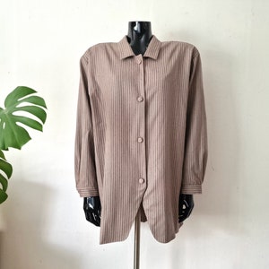 Vintage VUOKKO Women&#39;s Beige Black Striped Blazer // Oversized Blazer // Wool Blazer // XL // 90s Finnish Clothing // Made in Finland