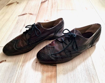 Zapatos Oxford vintage marrón oscuro para hombre // Zapatos con cordones // EU 41 UK 7.5 US 8 // Hechos en Italia