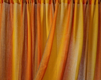 Vintage Set of 2 Orange Retro Curtains // 60s 70s Orange Panels // Pair of Translucent Curtain // Midcentury Scandinavian Curtains