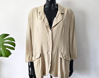 Vintage Women's Beige Viscose Linen Blazer // Blazer Jacket // 40 L Large Blazer // 90s Clothing // Martinelli