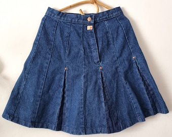 Vintage Denim Mini Skirt // Blue A-line Mini Skirt // Above Knee  