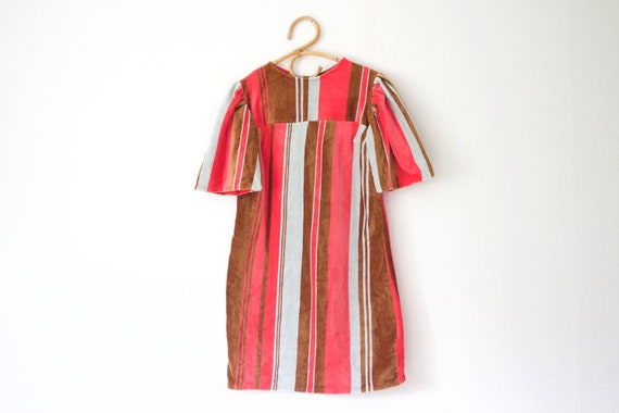 Vintage Velvet Striped Mini Dress // Vertical Str… - image 1