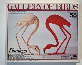 Kit modello in legno vintage Tatsuya Gallery Of Birds Flamingo // Puzzle 3D in legno // Kit modello giapponese anni '80