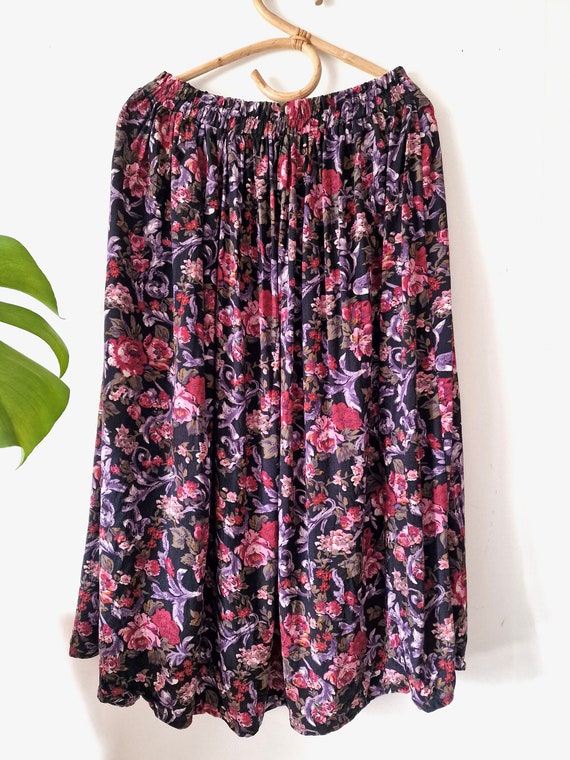 Vintage Black Purple Floral Midi Skirt // Multico… - image 6