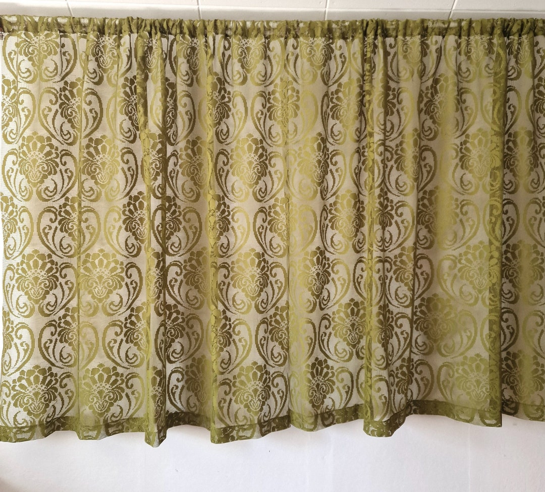 Vintage Set of 2 Green Lace Curtains // Sheer Panels // Etsy