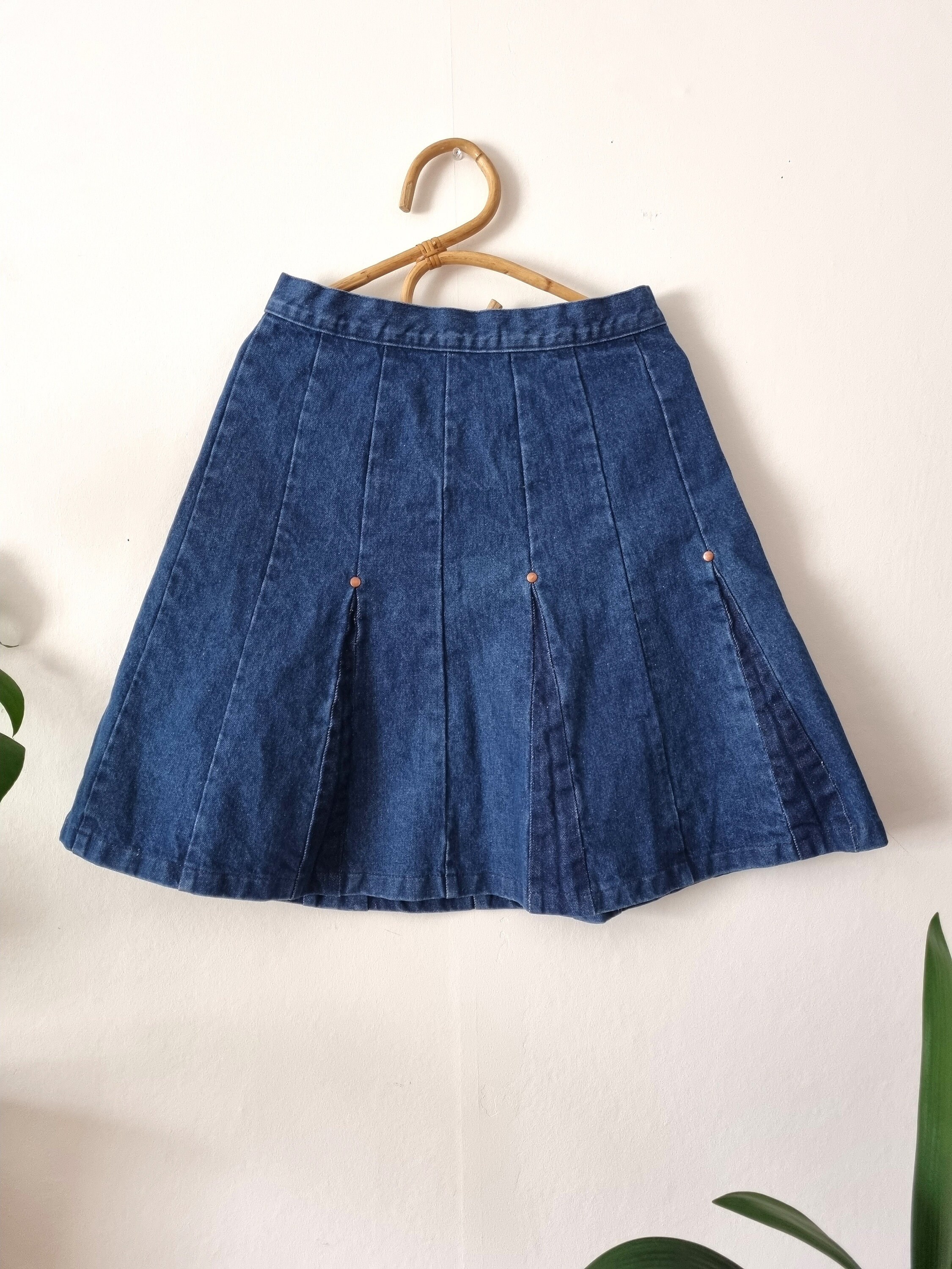 Vintage Denim Mini Skirt // Blue A-line Mini Skirt // Above Knee  