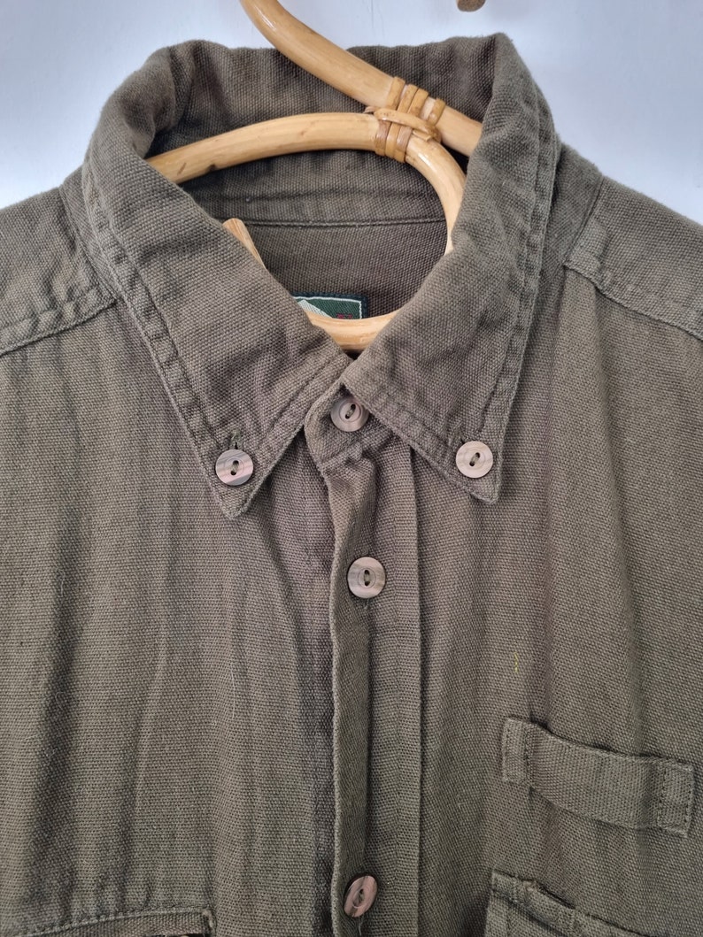Vintage Men's Army Green Button up Shirt // Long Sleeve - Etsy