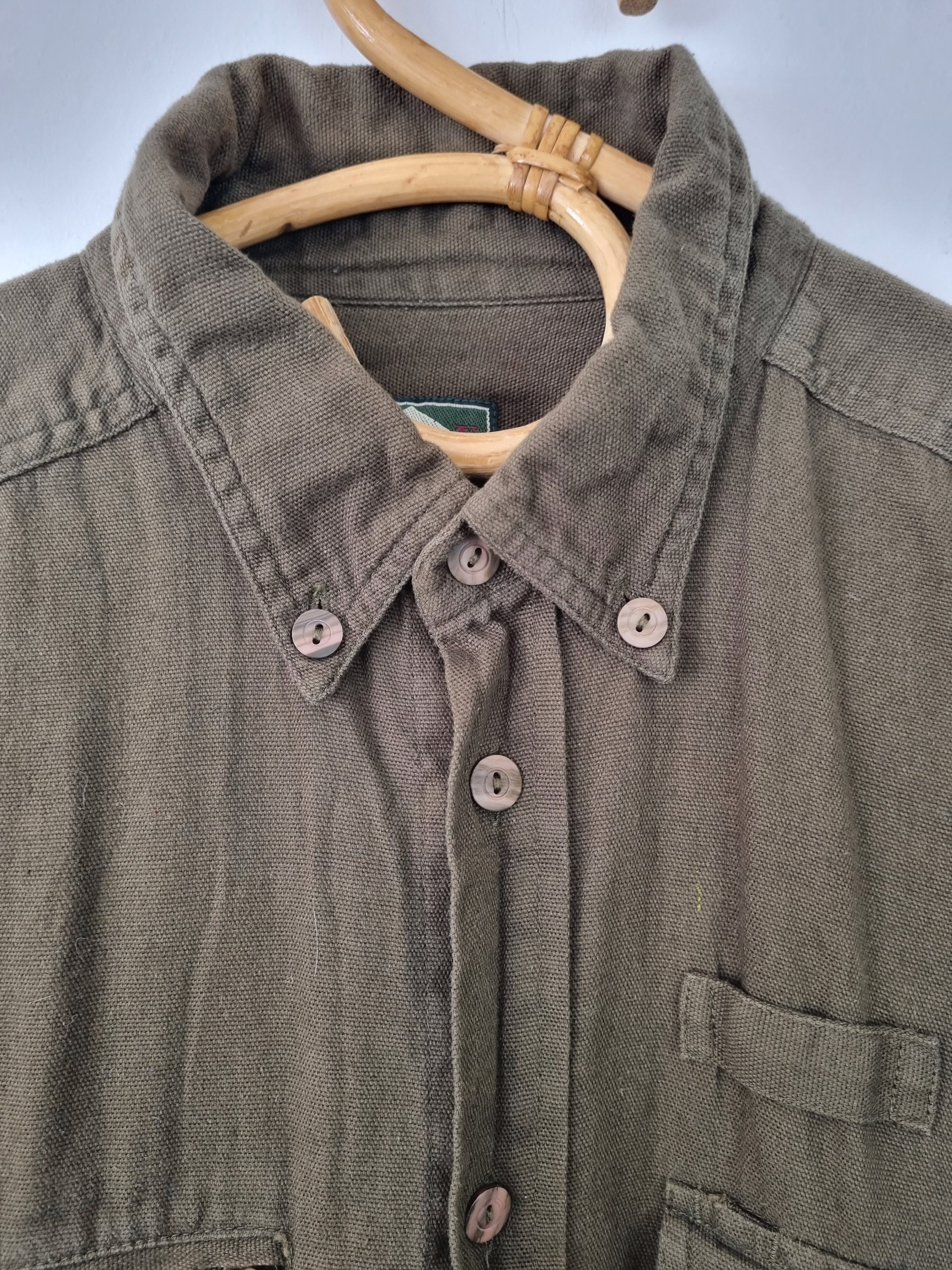 Vintage Men's Army Green Button up Shirt // Long Sleeve Etsy