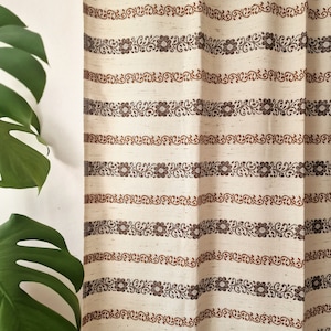 Vintage Single Off-White Brown Striped Floral Curtain // Retro Curtain // Midcentury Curtains // 60s Scandinavian Retro Home