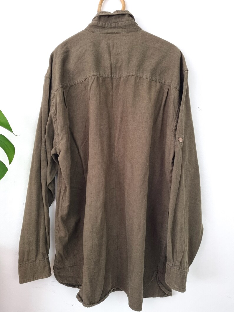 Vintage Men's Army Green Button up Shirt // Long Sleeve Etsy