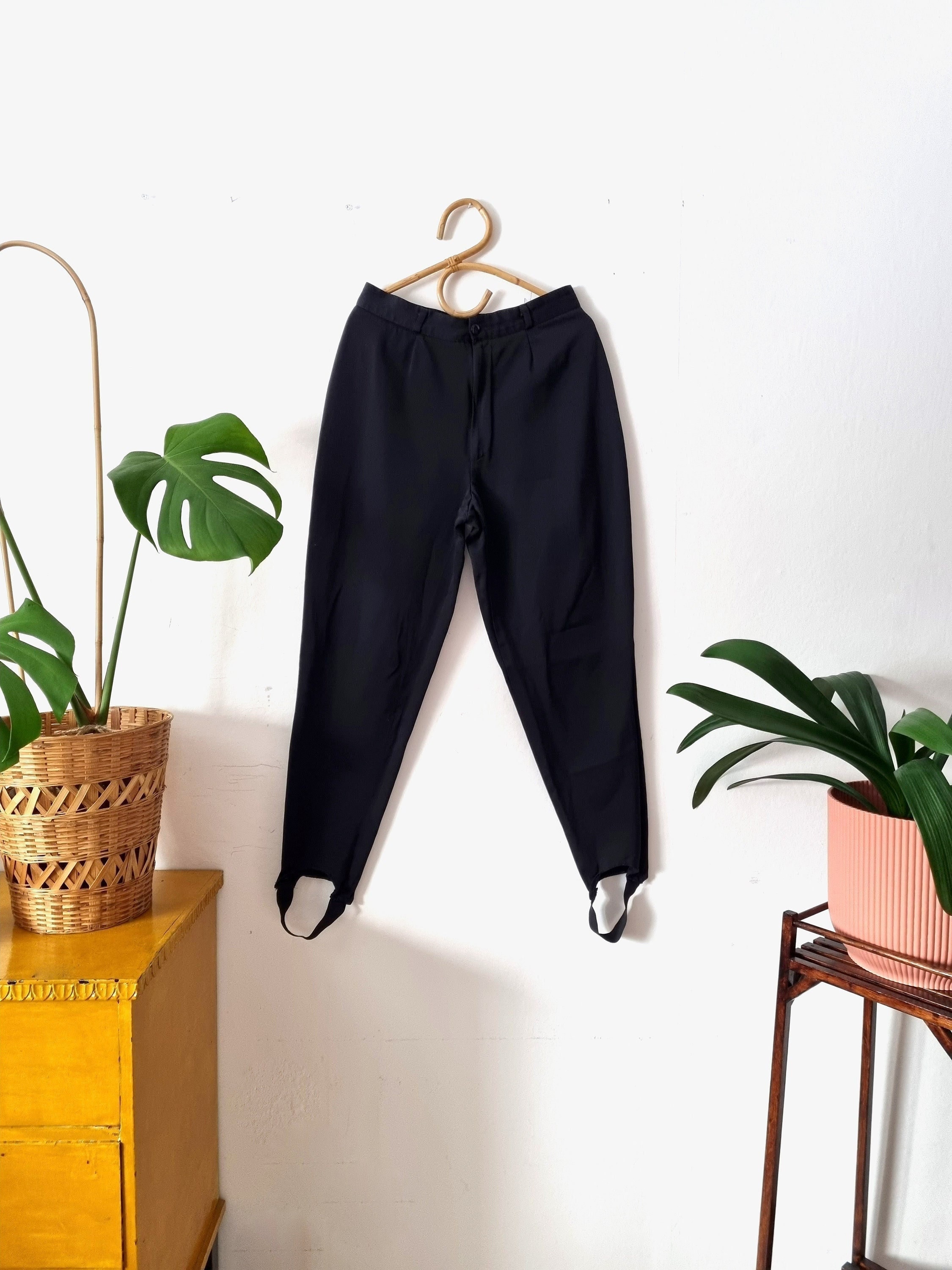 Vintage Women's Black Stirrup Pants // Foot Strap Trousers Vintage Women's Black Stirrup Pants // Foot Strap Trousers
