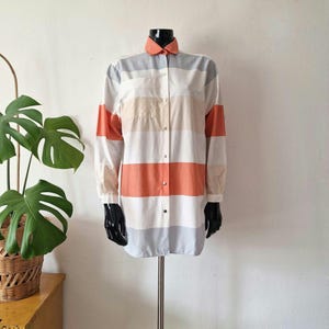 Vintage MARIMEKKO Striped Long Blouse // Cotton Long Sleeve Shirt // Retro Collared Button Shirt // Finnish Clothing // M // Suomi Finland