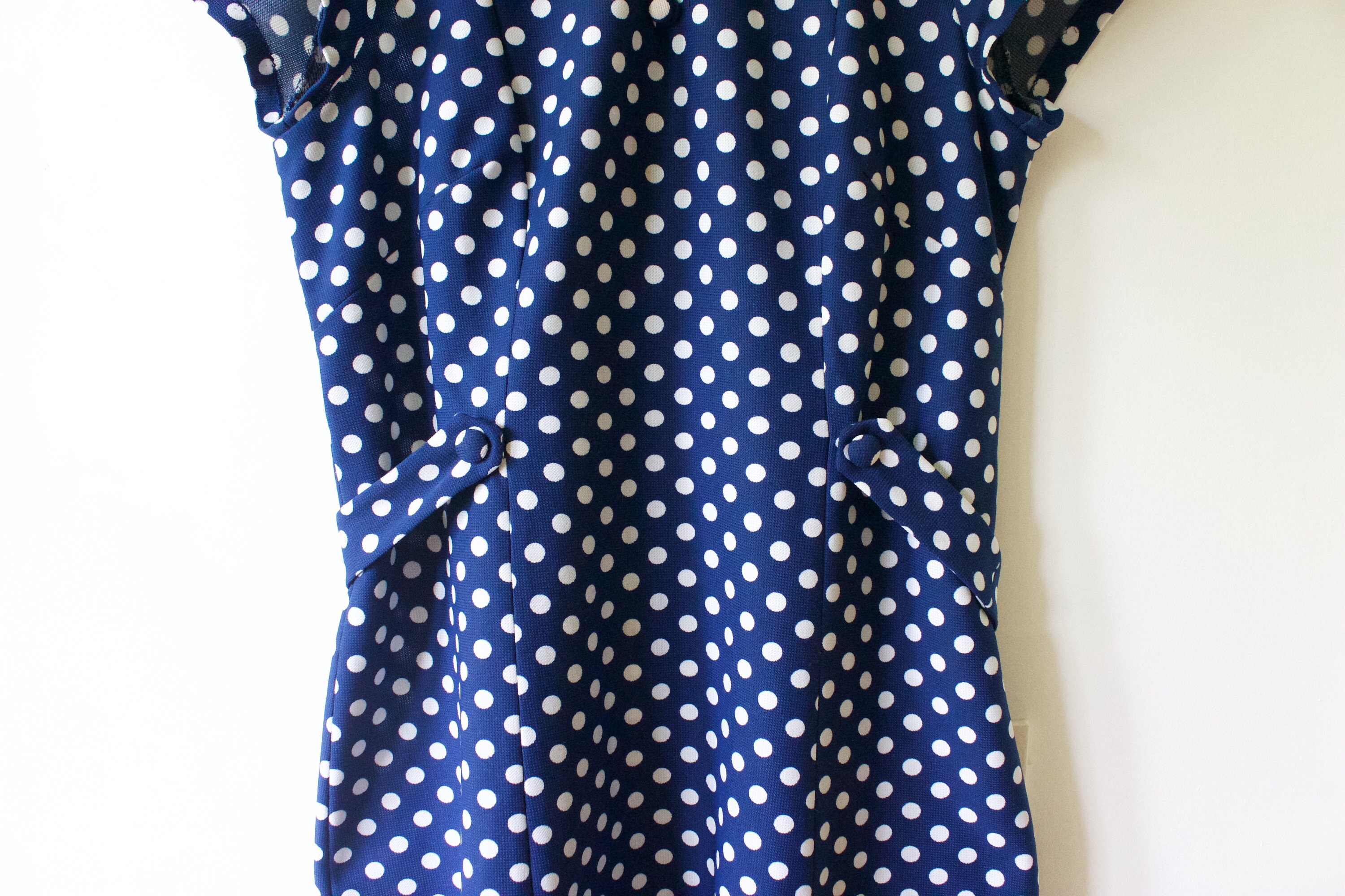 Vintage Blue White Polka Dot Midi Dress // Collared Belted | Etsy
