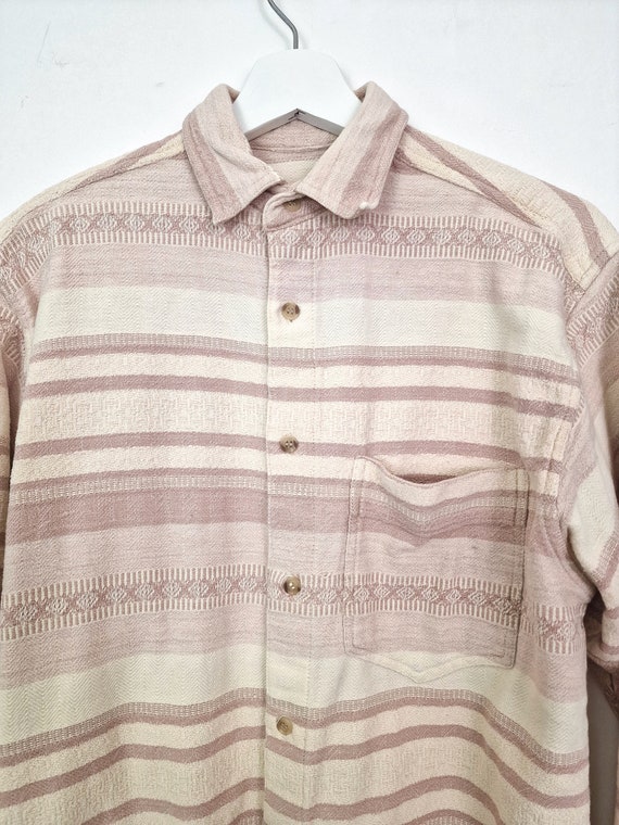 Vintage Men's Pale Pink Striped Button Up Shirt /… - image 2