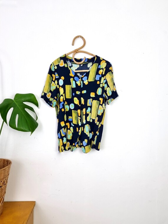 Vintage Women's Navy Blue Abstract Multicolored B… - image 1