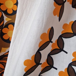 Conjunto vintage de 2 cortinas retro marrón naranja blanco // Paneles retro de los años 60 y 70 // Cortinas de algodón // Hogar retro imagen 5